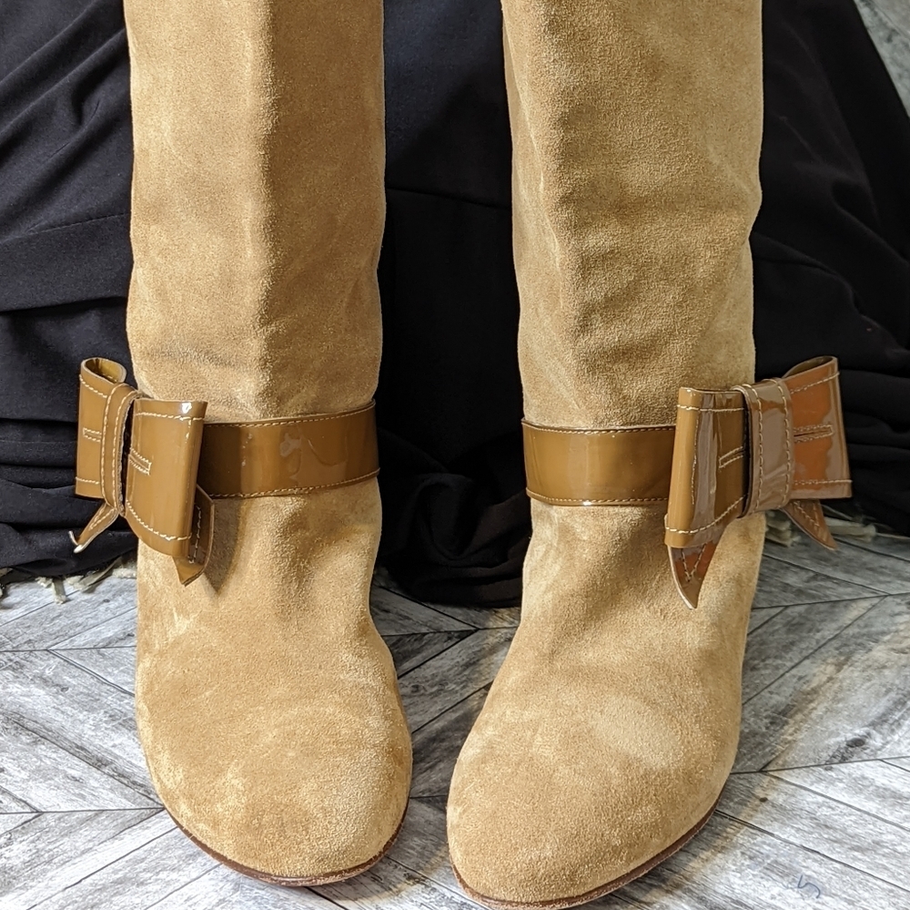 Red Valentino Vintage Tan Suede Bow Flat Boots....Size EU 40...US 9 - Picture 4 of 10